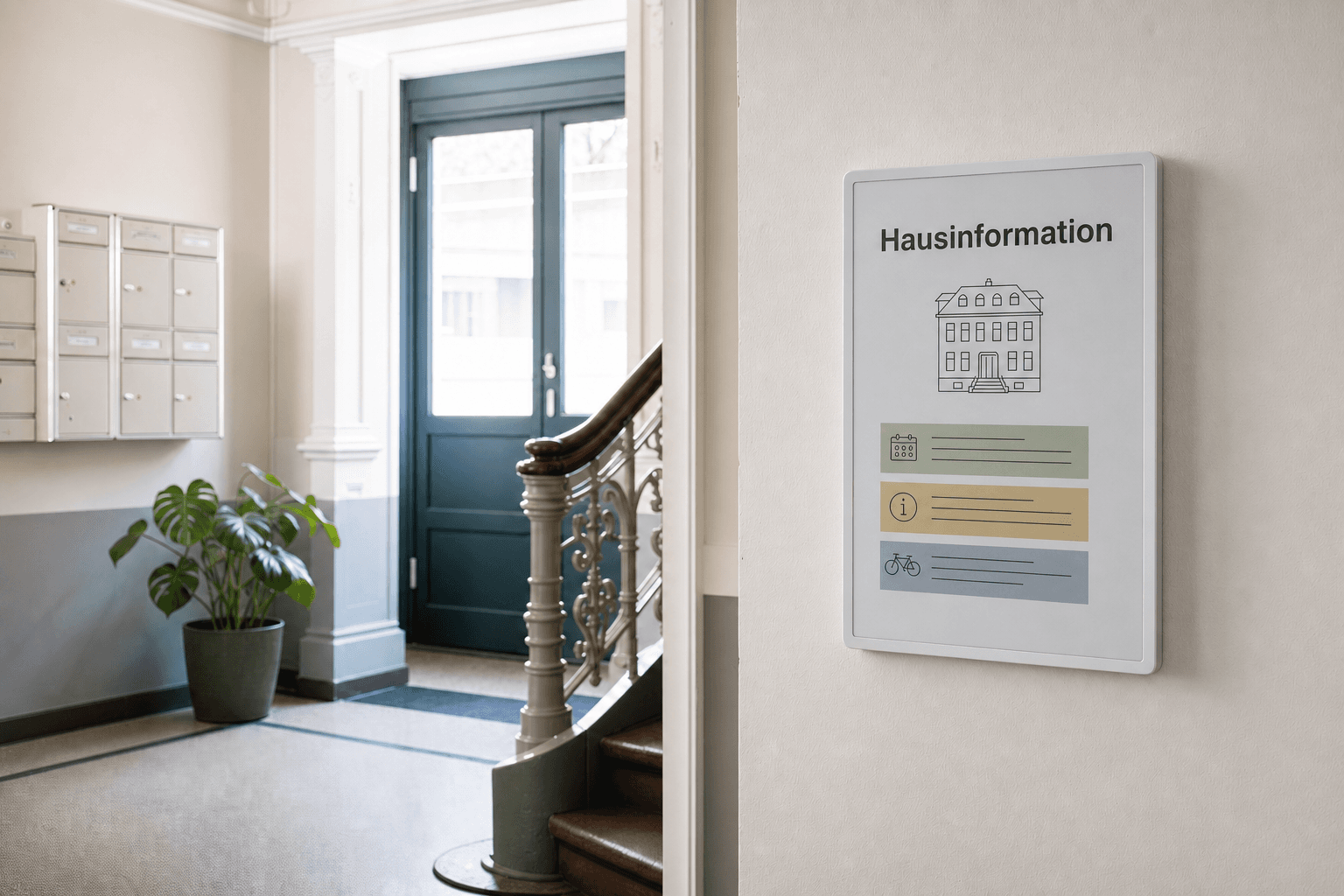 OpenPaper mit Hausinformationen in einem Wohngebäude
